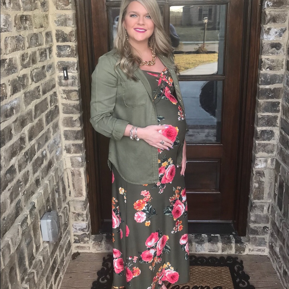 OLIVE FLORAL MATERNITY DRESS * large * worn once